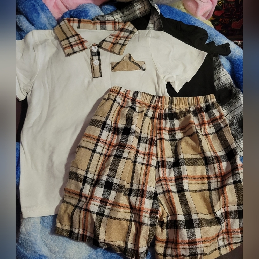 Short Sets Bundle of Boys Polo Shirts and Shorts Plaid Elastic Waist Siz…